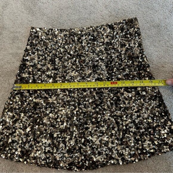 Zara Gold sequin metallic miniskirt stretchy Sz S lined side zip closure sparkly - Picture 11 of 12